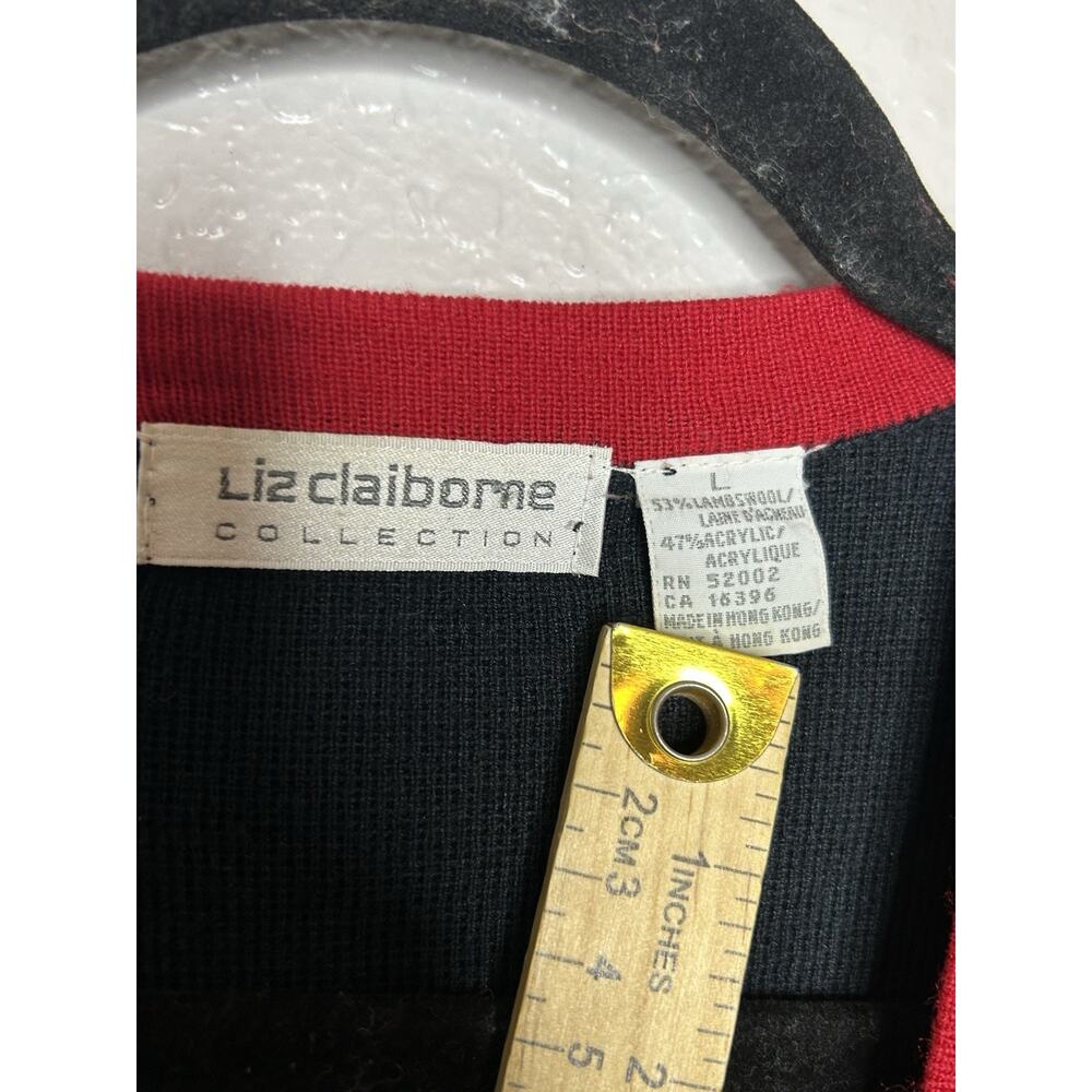 Vintage Liz Claiborne Collection Navy Red Cardigan Lambs Wool Academia Classic L - Picture 6 of 9